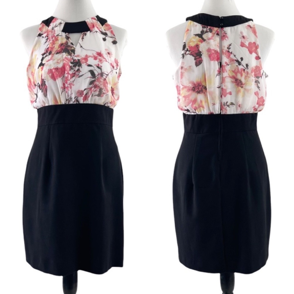 IZ Byer Knee Length Sheath Pencil Skirt Sleeveless Halter Floral Black Dress 9